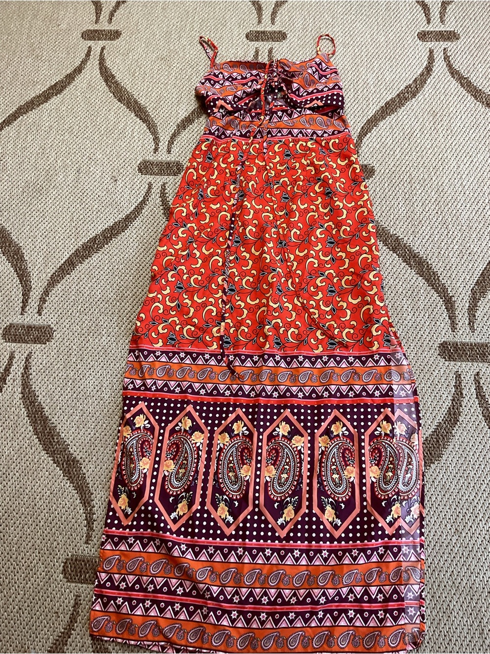 SHEIN Orange Printed Maxi Dress with Spaghetti Straps